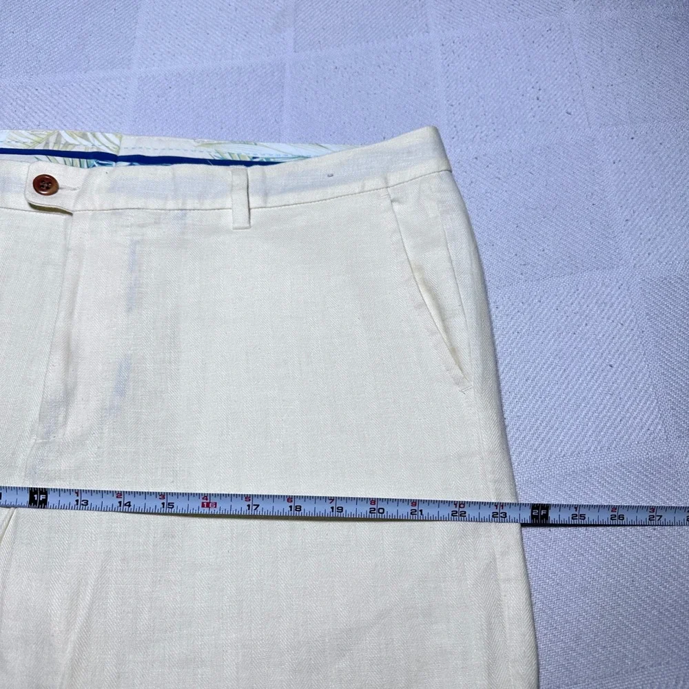 Tommy Bahama Mahalo Bay Pants Mens 38x32 Linen Blend Herringbone Creme Yellow